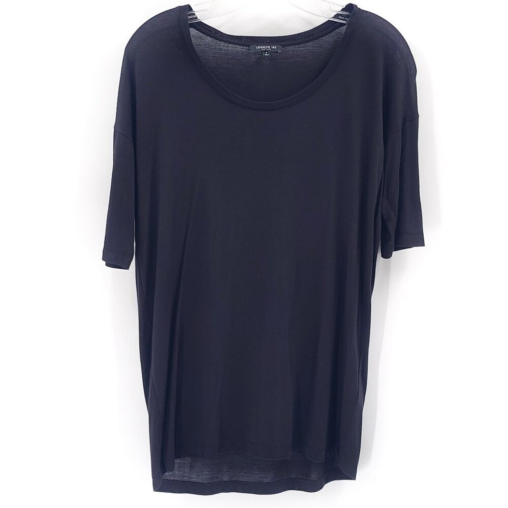 LAFAYETTE 148 NEW YORK Black Short Sleeve Soft Tee T-Shirt Top‎